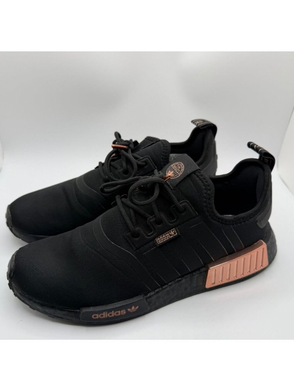 Adidas NMD_R1 Sneakers Women Size 9.5 Black Rose Gold Metallic Running Shoes
